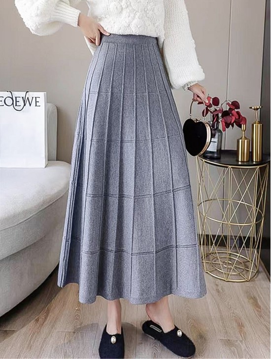 Core Spun Yarn Solid-color Knitted Stretch Skirt 